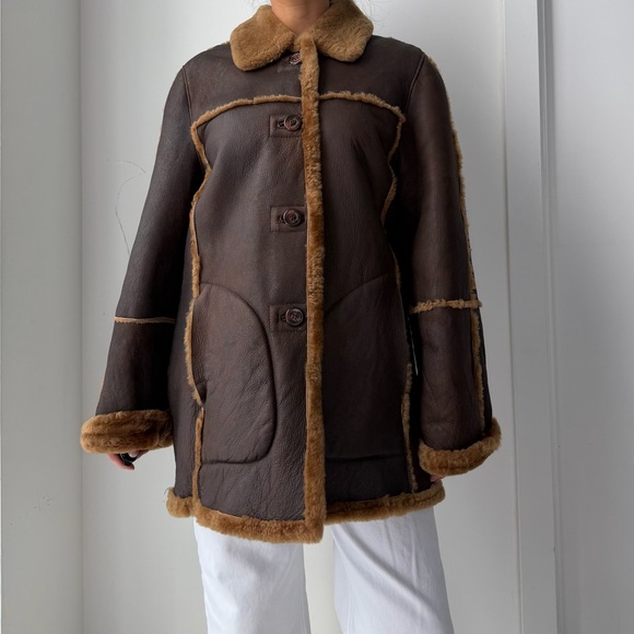 Early 2000s Utex Genuine Leather & Shearling Aviator Coat - Medium - Picture 2 of 7